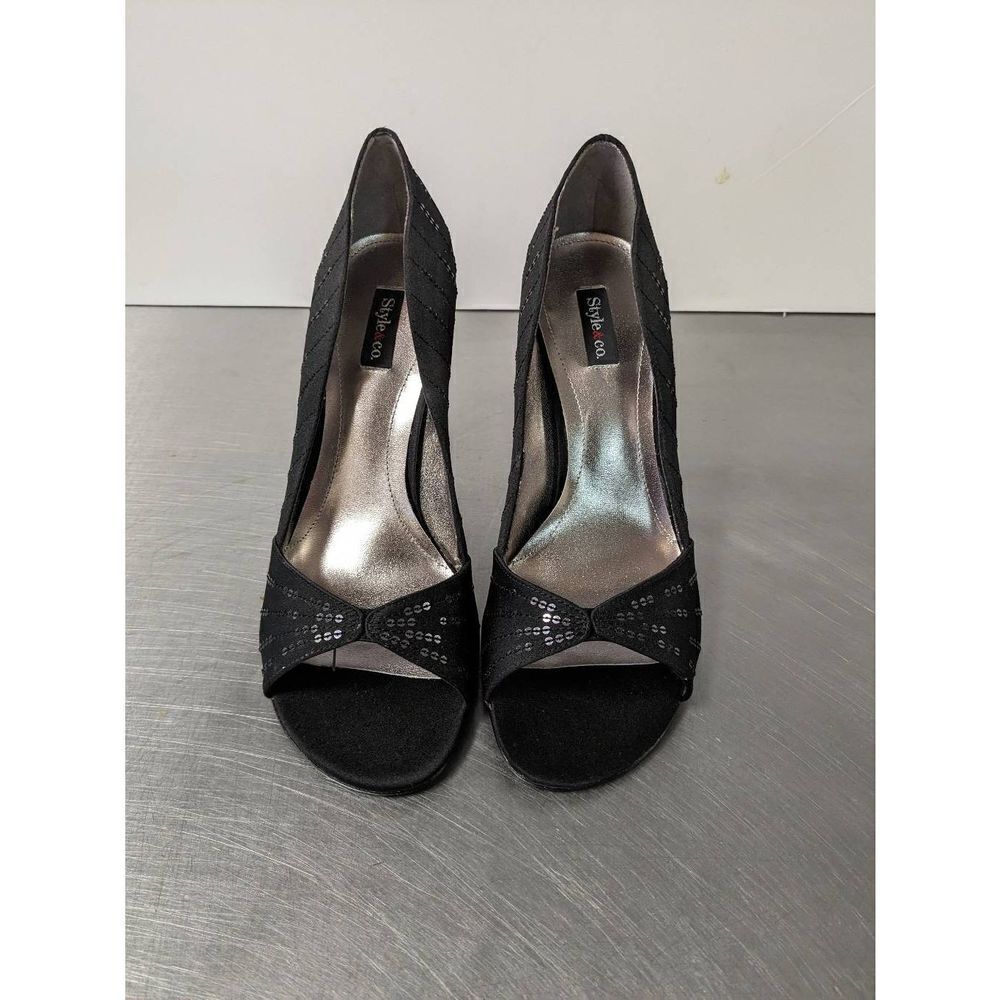 Style & Co Darlina Women's  Open Toe Evening Pumps Black Sequins Size 10M